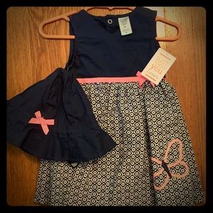 Navy blue, white with pink accent baby dress.